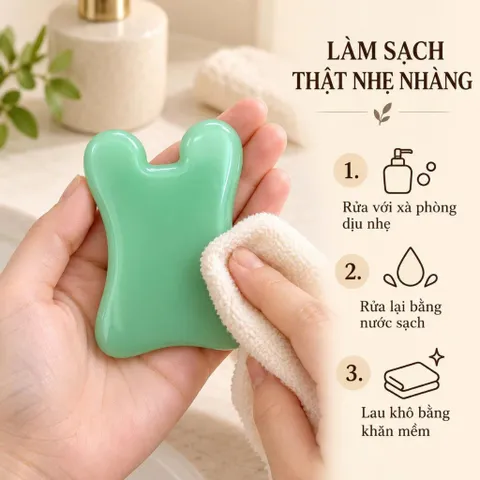 Đá Gua Sha Massage Mặt Màu Xanh, Dụng Cụ Chăm Sóc Da Cầm Tay Dáng Cong