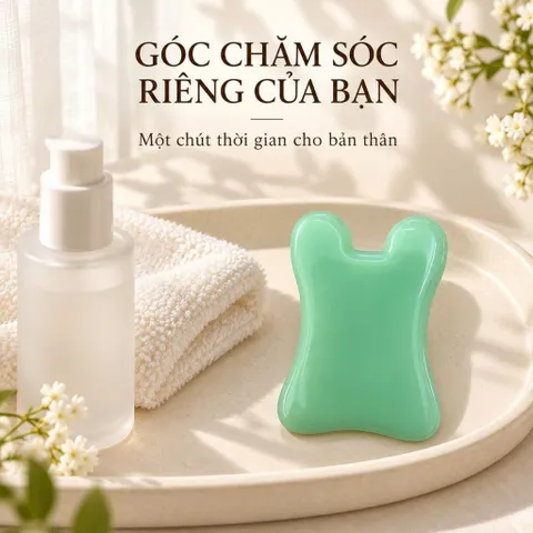 Đá Gua Sha Massage Mặt Màu Xanh, Dụng Cụ Chăm Sóc Da Cầm Tay Dáng Cong