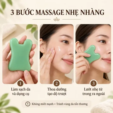 Đá Gua Sha Massage Mặt Màu Xanh, Dụng Cụ Chăm Sóc Da Cầm Tay Dáng Cong