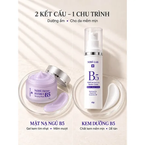 Bộ đôi NERÉ Mặt nạ ngủ - Kem dưỡng, Dưỡng ẩm sâu, Phục hồi da qua đêm, Dành cho da khô, Da nhạy cảm