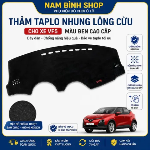 Thảm Taplo Nhung Lông Cừu Cho Xe VF5 Màu Đen Cao Cấp, Đế Chống Trượt, Chống Nóng Taplo