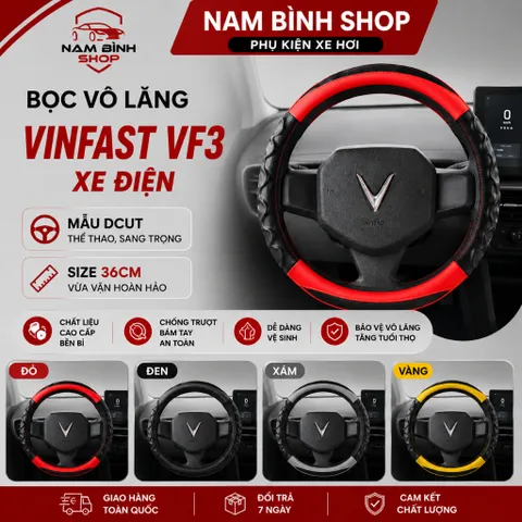 Bọc Vô Lăng Xe Điện VinFast VF3 Size 36cm Mẫu D-Cut | Ôm Tay, Thoáng Khí, Nhiều Màu Đẹp