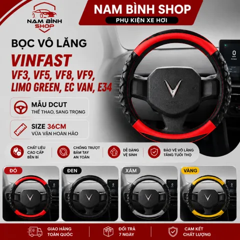 Bọc Vô Lăng Xe Điện VinFast VF3,VF5,VF8,VF9,Limo Green, Ec Van Size 36cm Mẫu D-Cut | Ôm Tay, Thoáng Khí, Nhiều Màu Đẹp