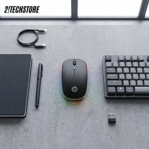 Chuột Không Dây HP W10 Dual Mode - Chuột Pin Sạc USB-C, Kết nối USB + Bluetooth 5.0, Có Đèn LED RGB.