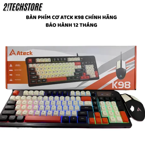 COMBO Phím Giả Cơ Và Chuột Ateck K98 Có Dây Cổng USB - Phím Chơi Gaming LED RGB Nhẹ Rõ Nét Cao Cấp.