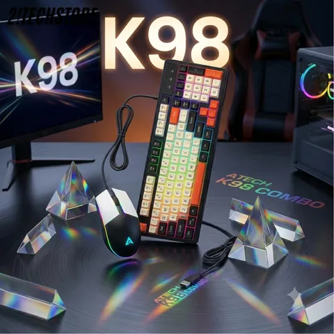 COMBO Phím Giả Cơ Và Chuột Ateck K98 Có Dây Cổng USB - Phím Chơi Gaming LED RGB Nhẹ Rõ Nét Cao Cấp.