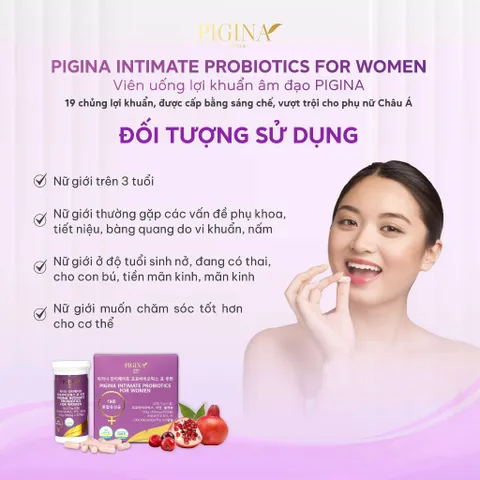PIGINA Intimate Probiotics For Women - Viên Uống Bổ Sung Lợi Khuẩn Cho Nữ Giới Pigina, Hộp 30 Viên (Hàn Quốc)