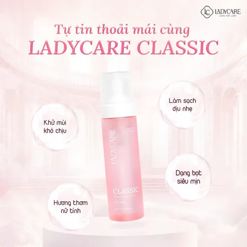 Ladycare Classic – Bọt vệ sinh dịu nhẹ giúp làm sạch, dưỡng ẩm và cân bằng pH tự nhiên, chai 90ml