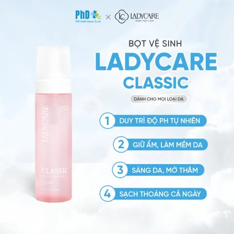 Ladycare Classic – Bọt vệ sinh dịu nhẹ giúp làm sạch, dưỡng ẩm và cân bằng pH tự nhiên, chai 190ml