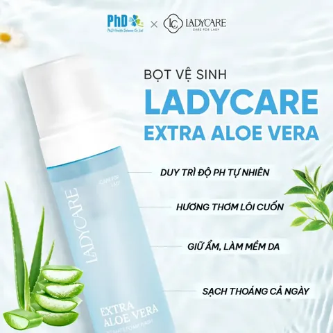 Ladycare Extra Aloe Vera – Bọt vệ sinh dịu nhẹ cho vùng kín nữ, chăm sóc da nhạy cảm, cân bằng pH, chai 190ml