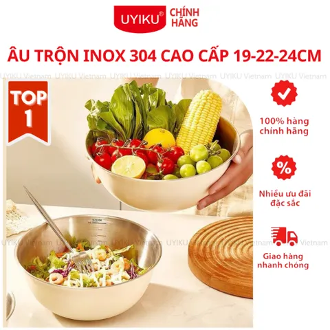 Âu trộn inox 304 cao cấp Uyiku đa năng có vạch chia dung tích size 19/22/24 cm