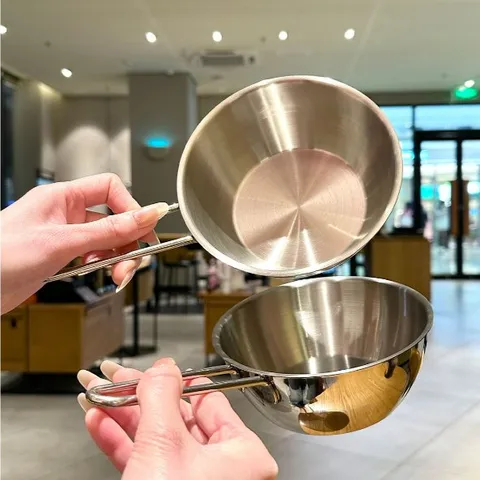 Chảo mini inox 304 Uyiku cao cấp size 14cm- Nồi nấu mì có quai chống nóng 500ml