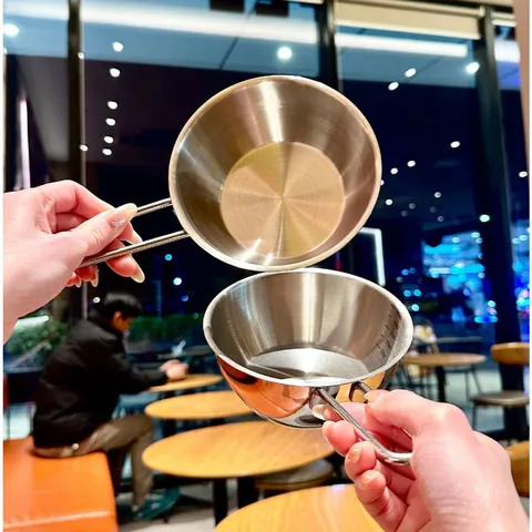 Chảo mini inox 304 Uyiku cao cấp size 14cm- Nồi nấu mì có quai chống nóng 500ml