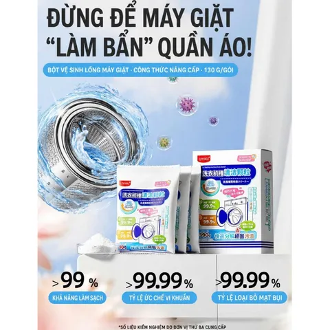 Bột tẩy lồng máy giặt Uyiku Nhật Bản không cần ngâm, diệt khuẩn sạch cặn hộp 3 túi 130g