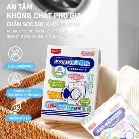 Bột tẩy lồng máy giặt Uyiku Nhật Bản không cần ngâm, diệt khuẩn sạch cặn hộp 3 túi 130g