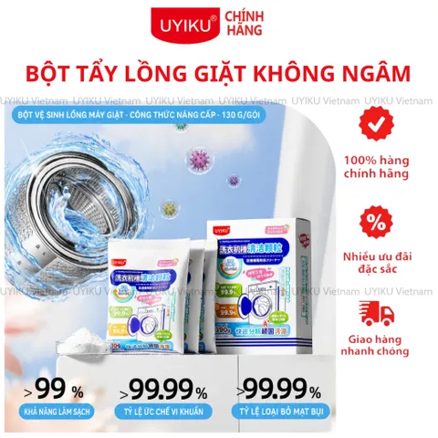 Bột tẩy lồng máy giặt Uyiku Nhật Bản không cần ngâm, diệt khuẩn sạch cặn hộp 3 túi 130g