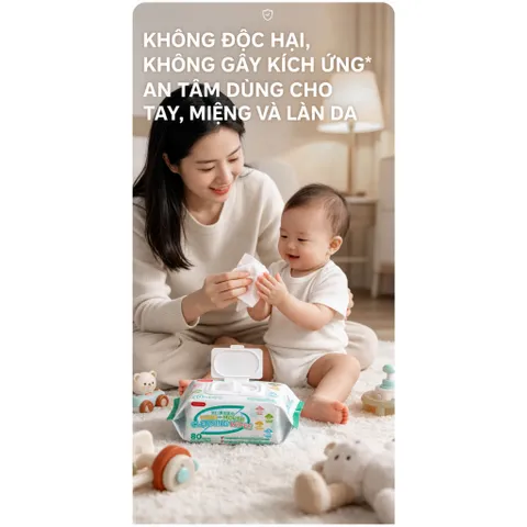 [GÓI 80] Khăn ướt cho bé sợi thực vật mềm mịn Uu-moonma nhập khẩu cao cấp