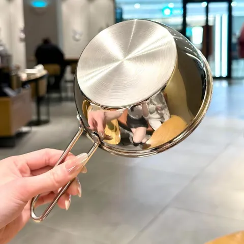 Chảo mini inox 304 Uyiku cao cấp size 14cm- Nồi nấu mì có quai chống nóng 500ml