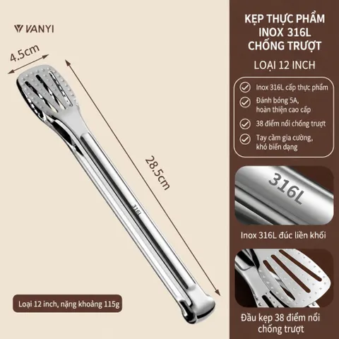 Kẹp thức ăn inox 316 cao cấp nhập khẩu chống trượt 29cm