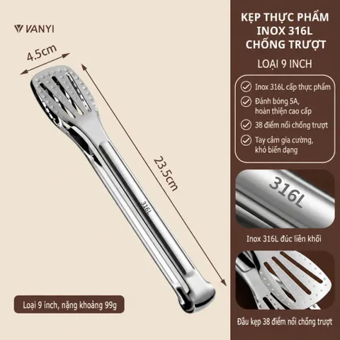 Kẹp thức ăn inox 316 cao cấp nhập khẩu chống trượt 29cm