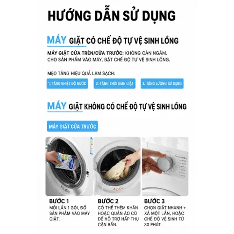 Bột tẩy lồng máy giặt Uyiku Nhật Bản không cần ngâm, diệt khuẩn sạch cặn hộp 3 túi 130g