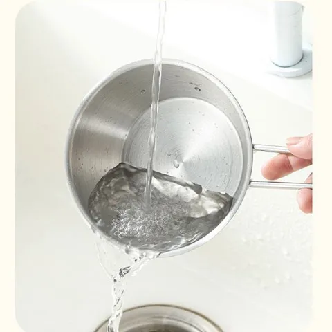 Chảo mini inox 304 Uyiku cao cấp size 14cm- Nồi nấu mì có quai chống nóng 500ml