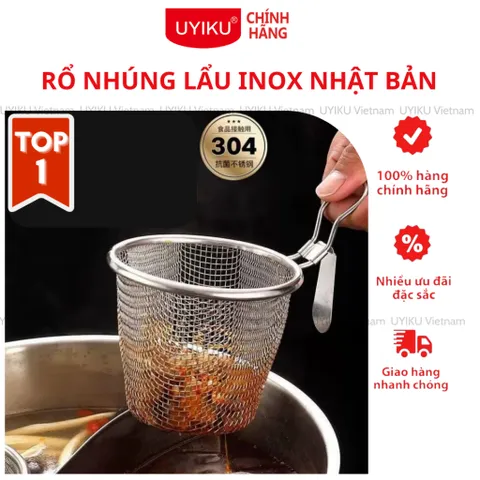 Rổ nhúng lẩu inox UYIKU Nhật Bản cao cấp không gỉ, có tay cầm chống nóng