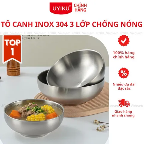 Bát tô canh inox 304 Uyiku chống nóng 3 lớp phong cách Hàn Quốc