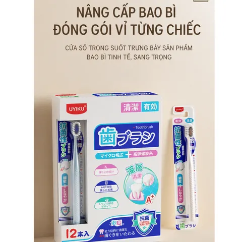 Bàn chải đánh răng lông tơ mềm UYIKU Nhật Bản kháng khuẩn, bảo vệ nướu