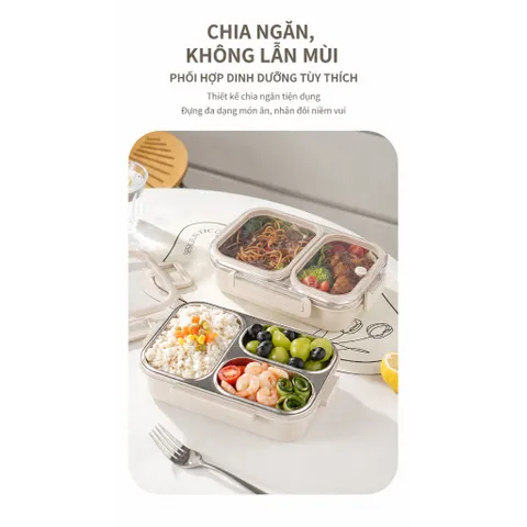 Hộp cơm giữ nhiệt inox 304 Uyiku cao cấp chia ngăn chống tràn, dùng được lò vi sóng