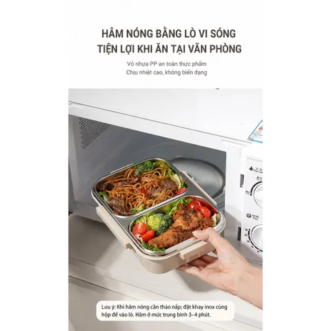 Hộp cơm giữ nhiệt inox 304 Uyiku cao cấp chia ngăn chống tràn, dùng được lò vi sóng