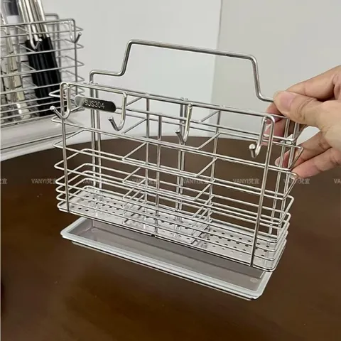 Ống đựng đũa Uyiku inox 304 cao cấp 3 ngăn có khay hứng nước