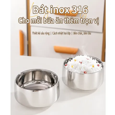 Bát ăn cho bé inox 316 cao cấp Uyiku 3 lớp chống nóng, chống rơi vỡ