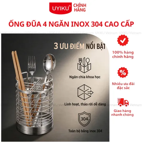 Ống đựng đũa Uyiku inox 304 cao cấp nhập khẩu có chia ngăn