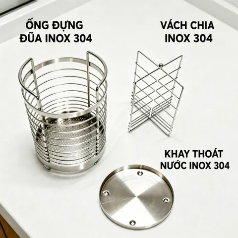 Ống đựng đũa Uyiku inox 304 cao cấp nhập khẩu có chia ngăn