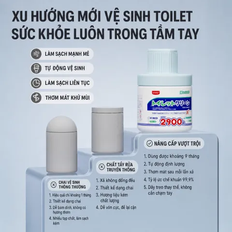Cốc thả bồn cầu UYIKU Nhật Bản tan chậm - Diệt 99,9% vi khuẩn, làm sạch, khử mùi hôi tới 2900 lần xả