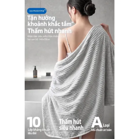 Khăn tắm nhung san hô Uyiku Nhật Bản siêu thấm, mềm mịn size 140*70 cm