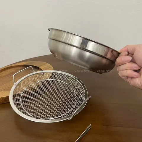 Khay Ráo Dầu Inox 304 Uyiku Cao Cấp Kèm Vỉ Lưới Chống Gỉ Size 20 cm