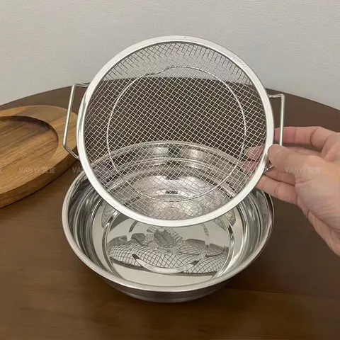 Khay Ráo Dầu Inox 304 Uyiku Cao Cấp Kèm Vỉ Lưới Chống Gỉ Size 20 cm