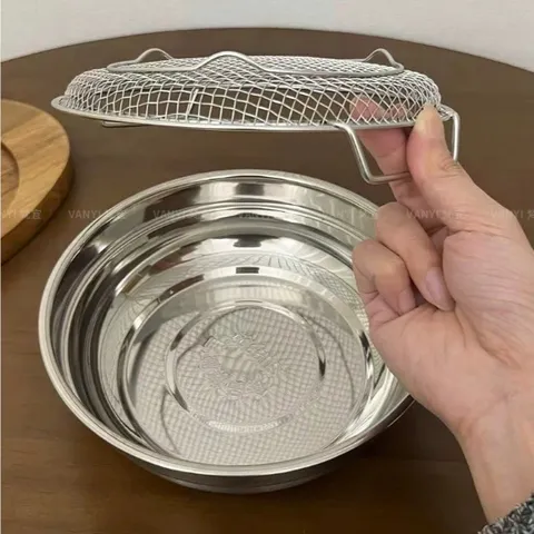 Khay Ráo Dầu Inox 304 Uyiku Cao Cấp Kèm Vỉ Lưới Chống Gỉ Size 20 cm