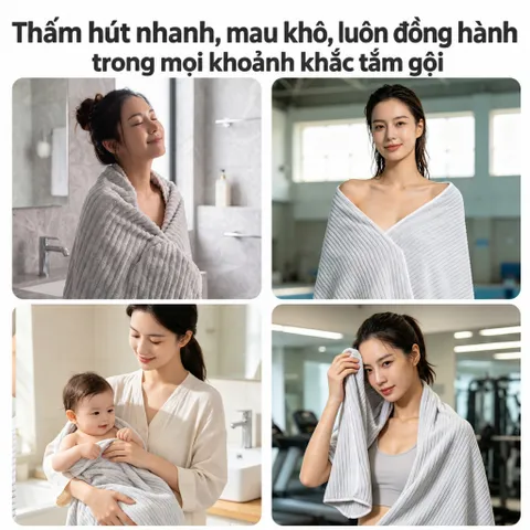 Khăn tắm nhung san hô Uyiku Nhật Bản siêu thấm, mềm mịn size 140*70 cm