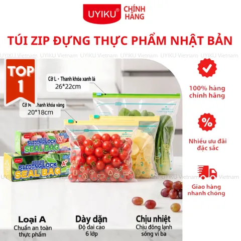 Túi Zip Đựng Thực Phẩm Uyiku Nhật Bản Khóa Kéo Chắc Chắn, Siêu Dày Size L / M