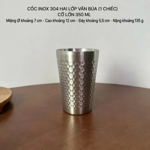 Cốc nước inox 304 Uyiku cao cấp 2 lớp vân tổ ong chống trượt