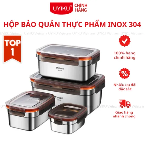 Hộp đựng thực phẩm Inox 304 Uyiku cao cấp có nắp đậy kín nhiều kích cỡ