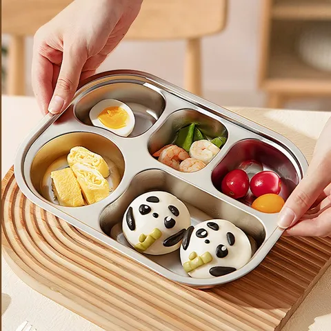 Khay ăn cho bé inox 316L Uyiku cao cấp kháng khuẩn chia ngăn tiện lợi