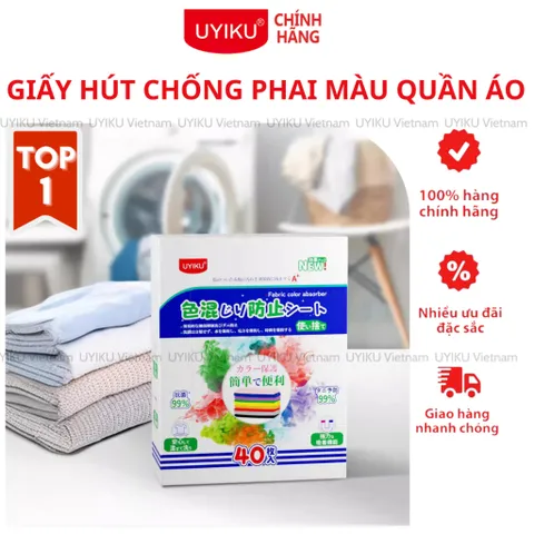 Giấy hút màu UYIKU Nhật Bản, chống loang ra quần áo khi giặt hộp 40 tờ chính hãng