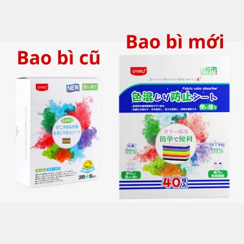 Giấy hút màu UYIKU Nhật Bản, chống loang ra quần áo khi giặt hộp 40 tờ chính hãng