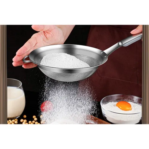 Rây lọc inox 304 nguyên khối cao cấp có tay cầm, lọc cháo, lọc bột đa năng