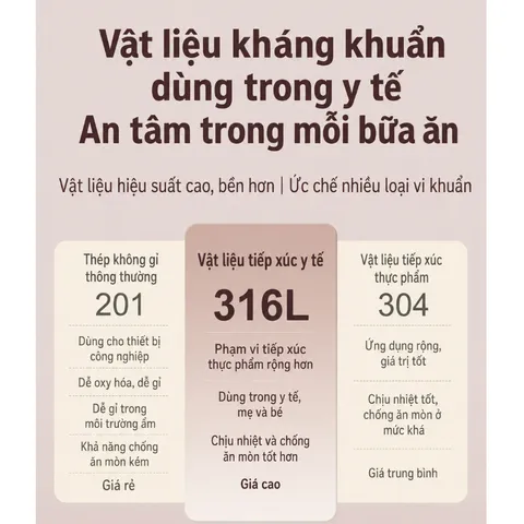 Khay ăn cho bé inox 316L Uyiku cao cấp kháng khuẩn chia ngăn tiện lợi
