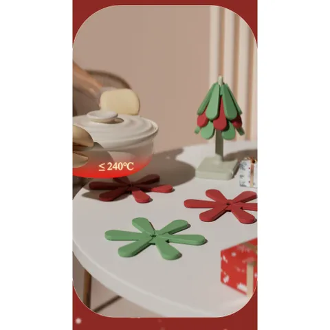 Miếng lót cách nhiệt silicon cao cấp Uyiku, miếng lót cốc, lót nồi decor hình cây thông noel